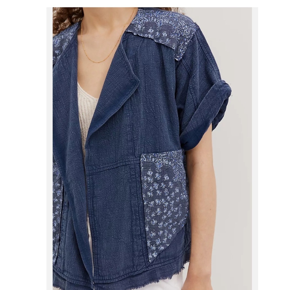 Anthropologie Pilcro Denim Kimono Jacket Open Front Drapey Boho oversized - Picture 3 of 11